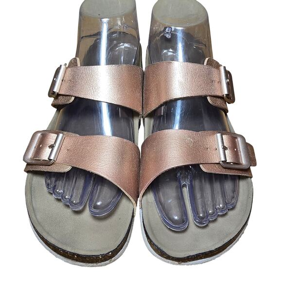 Madden Girl Rose Gold Double Silver Buckle Slide Sandals Slip on Cork Womens 9 - Picture 2 of 8